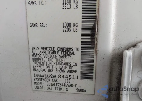 2010 Nissan Maxima 3.5 Sv from USA, damaged, VIN 1N4AA5AP2AC844511